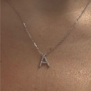 Suzy Levian Elegant Silver Initial 'A' Sterling Silver White Topaz Necklace